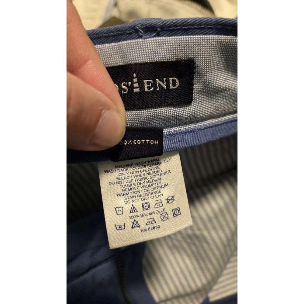 Lot 2 Lands' End Men's Chino Pants ~ 34x32 Tailored Fit Blue & Olive Cotton PICS